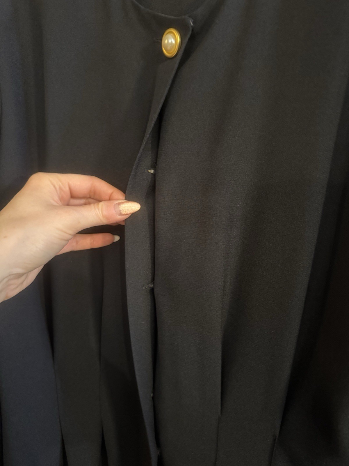 MS Chaus Pearl Button Front Sheath Career Midi Dress Long Sleeves Sz 10 Black