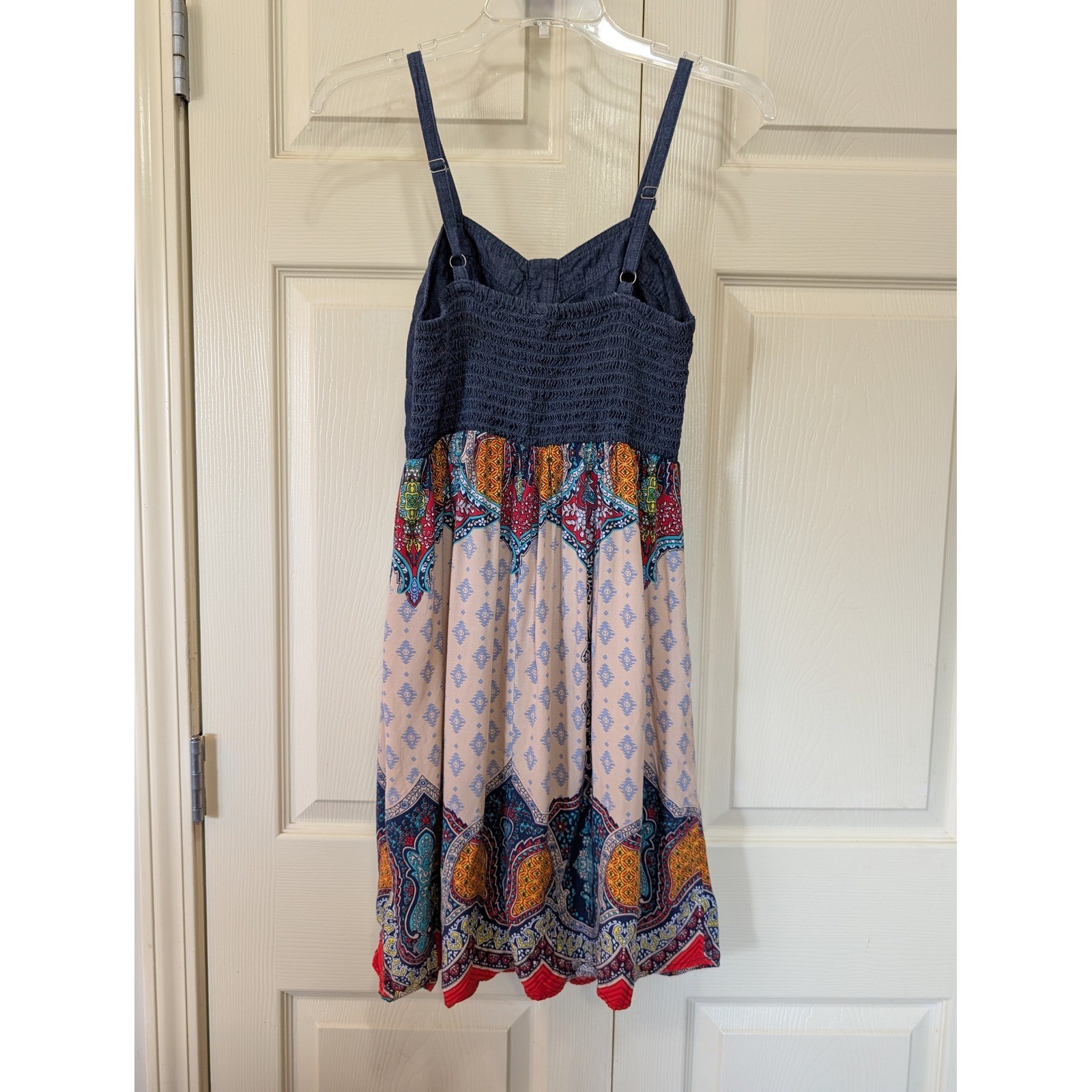 Xhilaration Boho Corset Top Denim Paisley Medallion Mini Dress Blue Medium