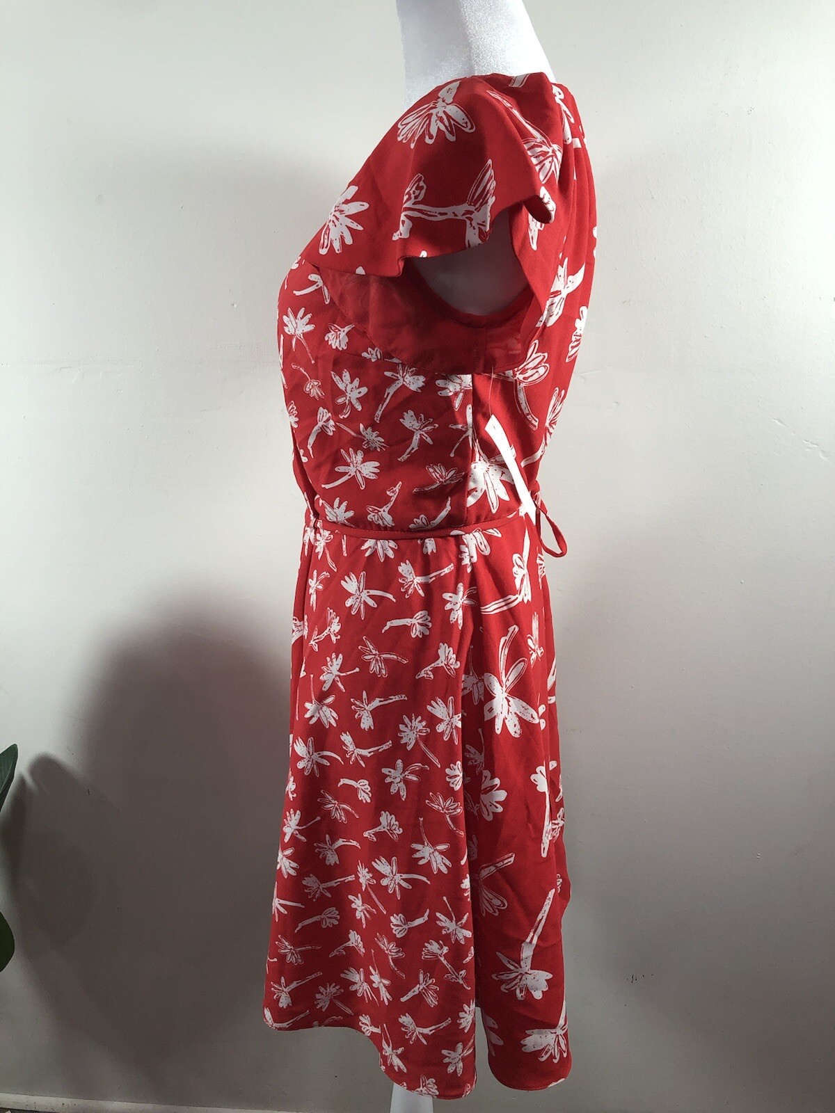 FRENCH CONNECTION US 0 Lollipop Red Multi V NECK SUMMER MINI DRESS