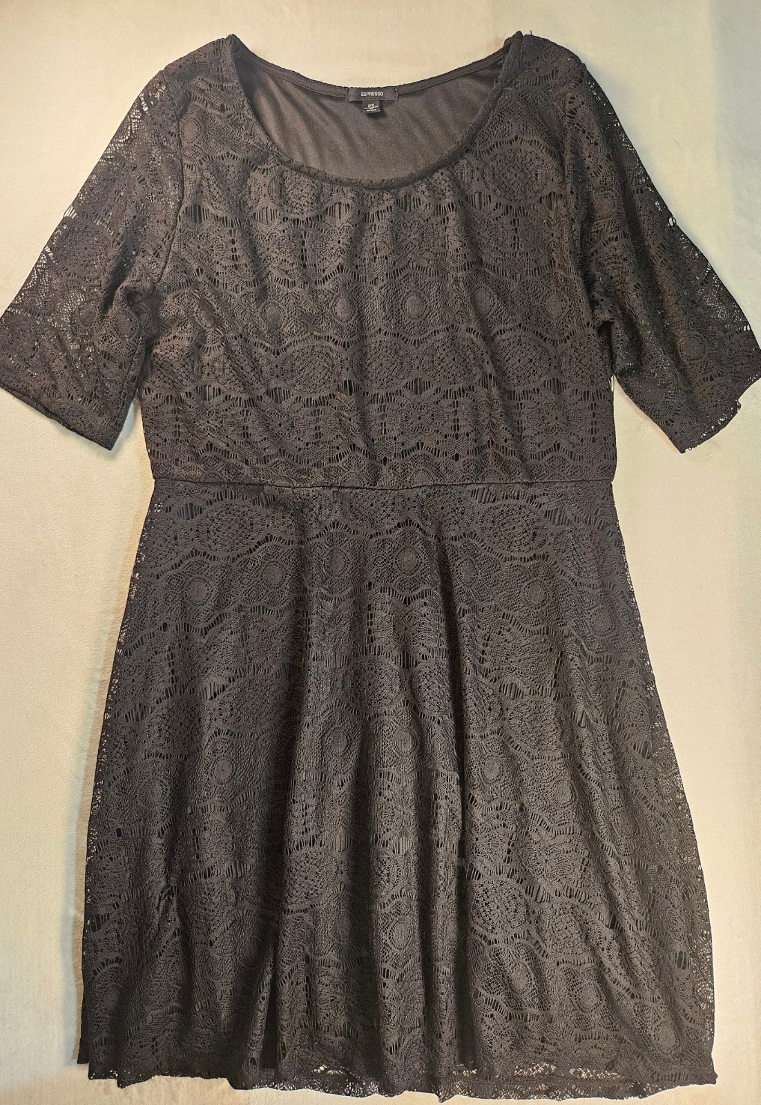 Espresso Black Lace Dress Short Sleeve Scoop Neck Size 2X Cocktail Cruise Party