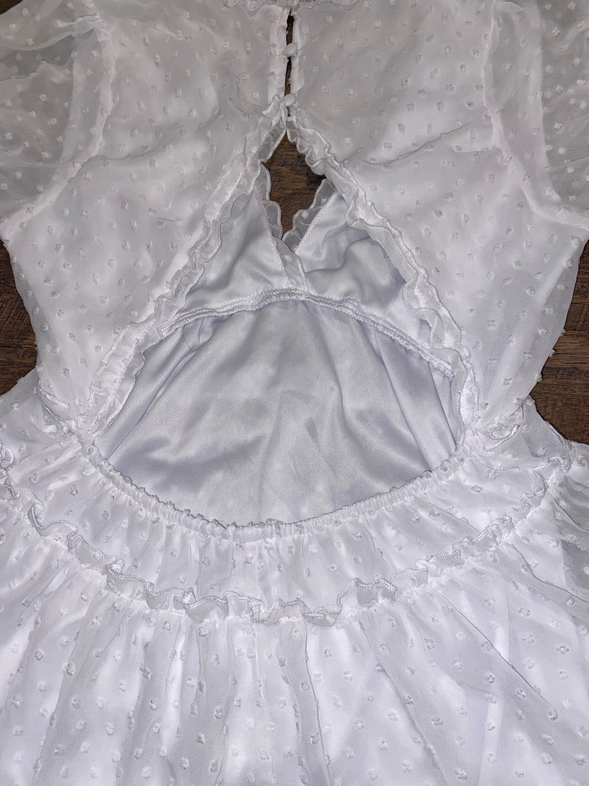 Justify White Polka Dot Fit & Flare Ruffle Open Back Chiffon Dress M