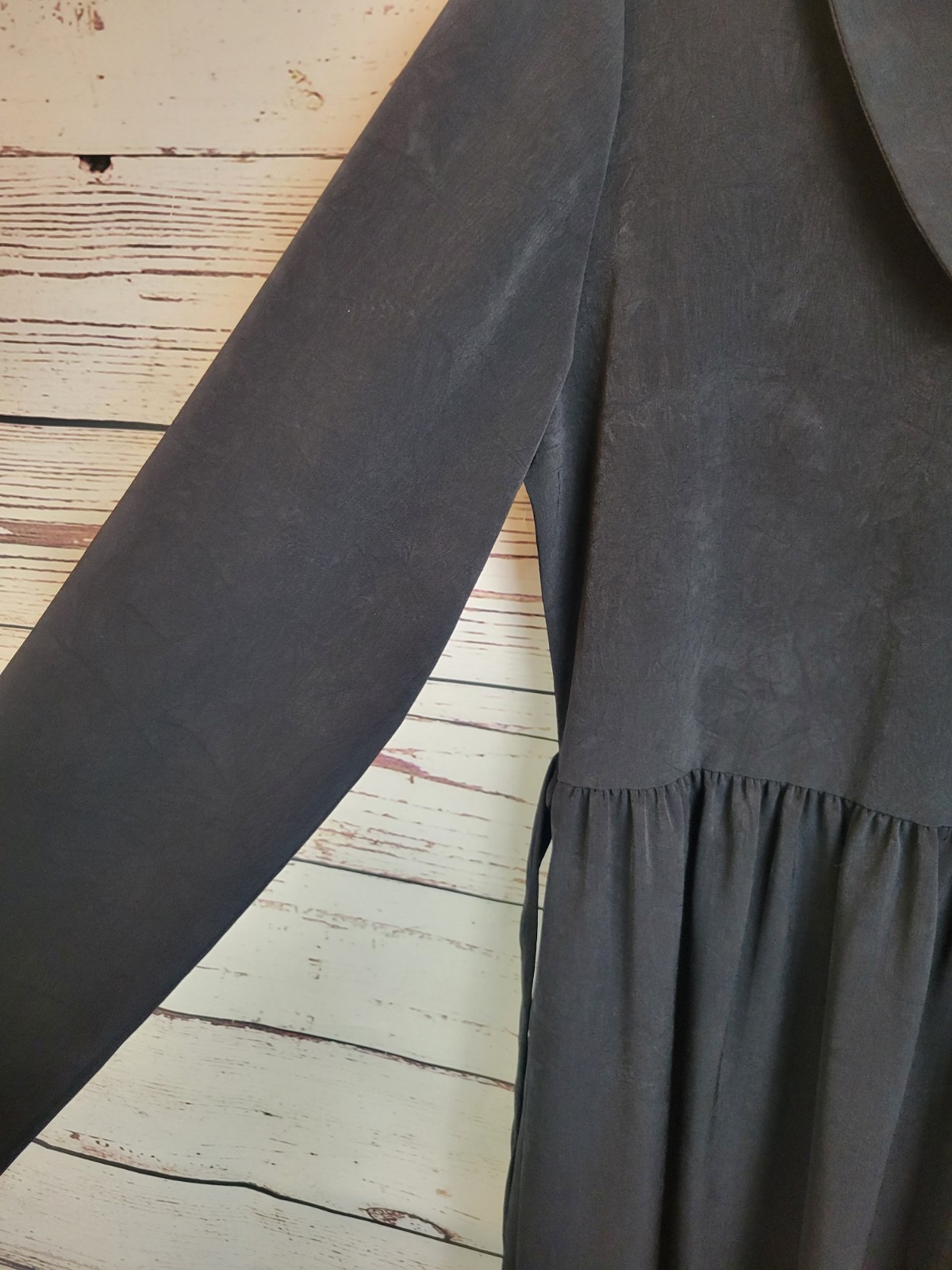 EJM Midi Dress Black Collared Tie Neck & Waist Long Sleeve Women’s Size 10P