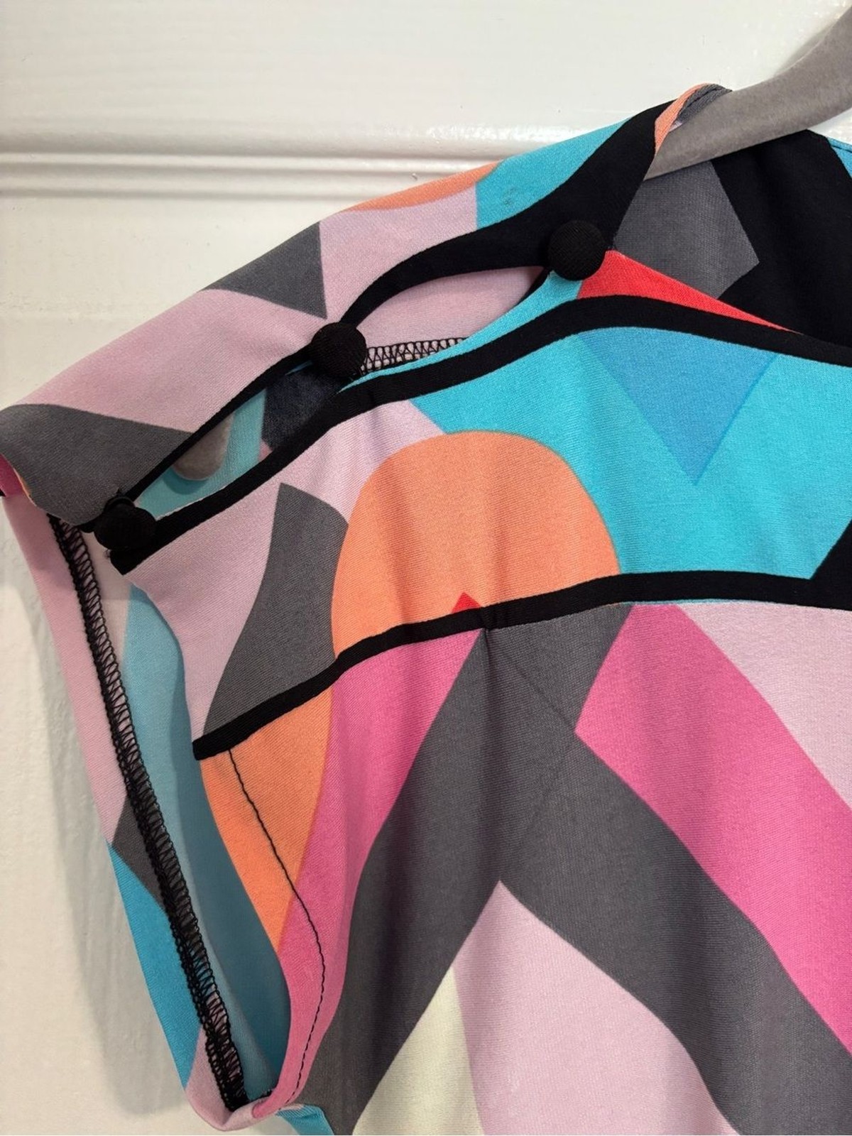 Donna Morgan Geometric Colorblock Shift Dress Pink Coral Teal Mod Print Size 2