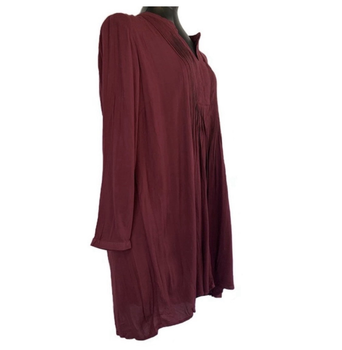 Old Navy Women’s Burgundy Solid Pleated V-Neck Shift Dress XL Long Sleeve