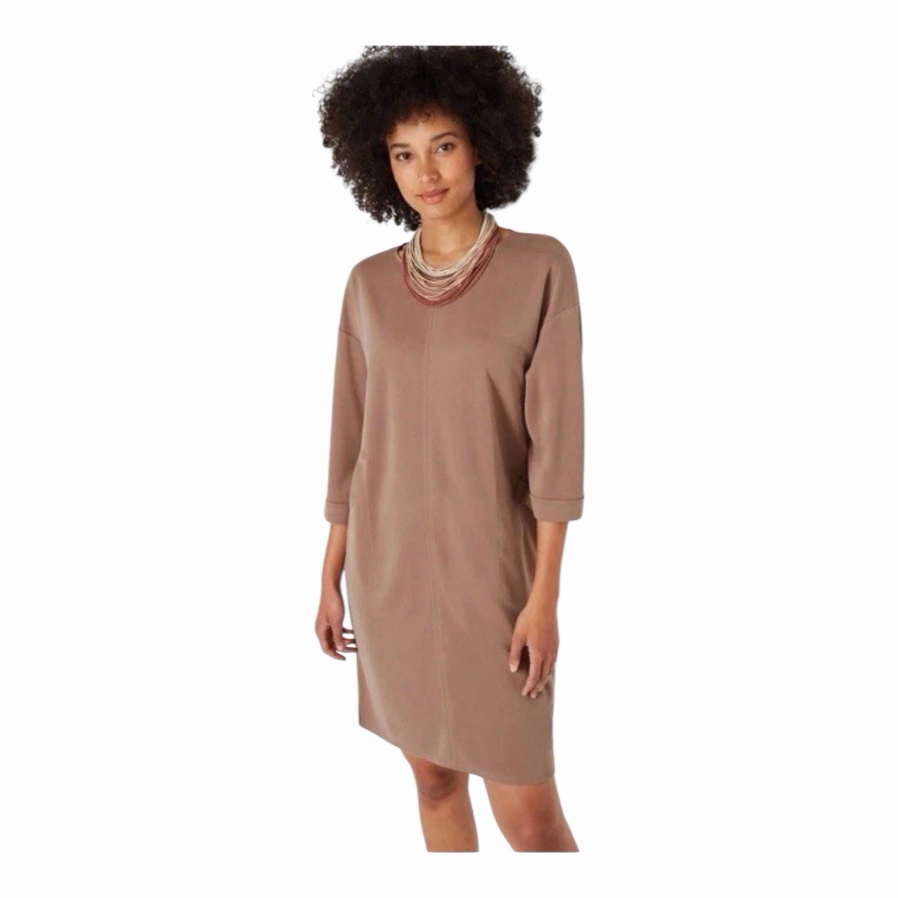 J. Jill Pure Jill Sand-Washed Piqué T-Shirt Dress 3/4 Length Sleeve Minimalist