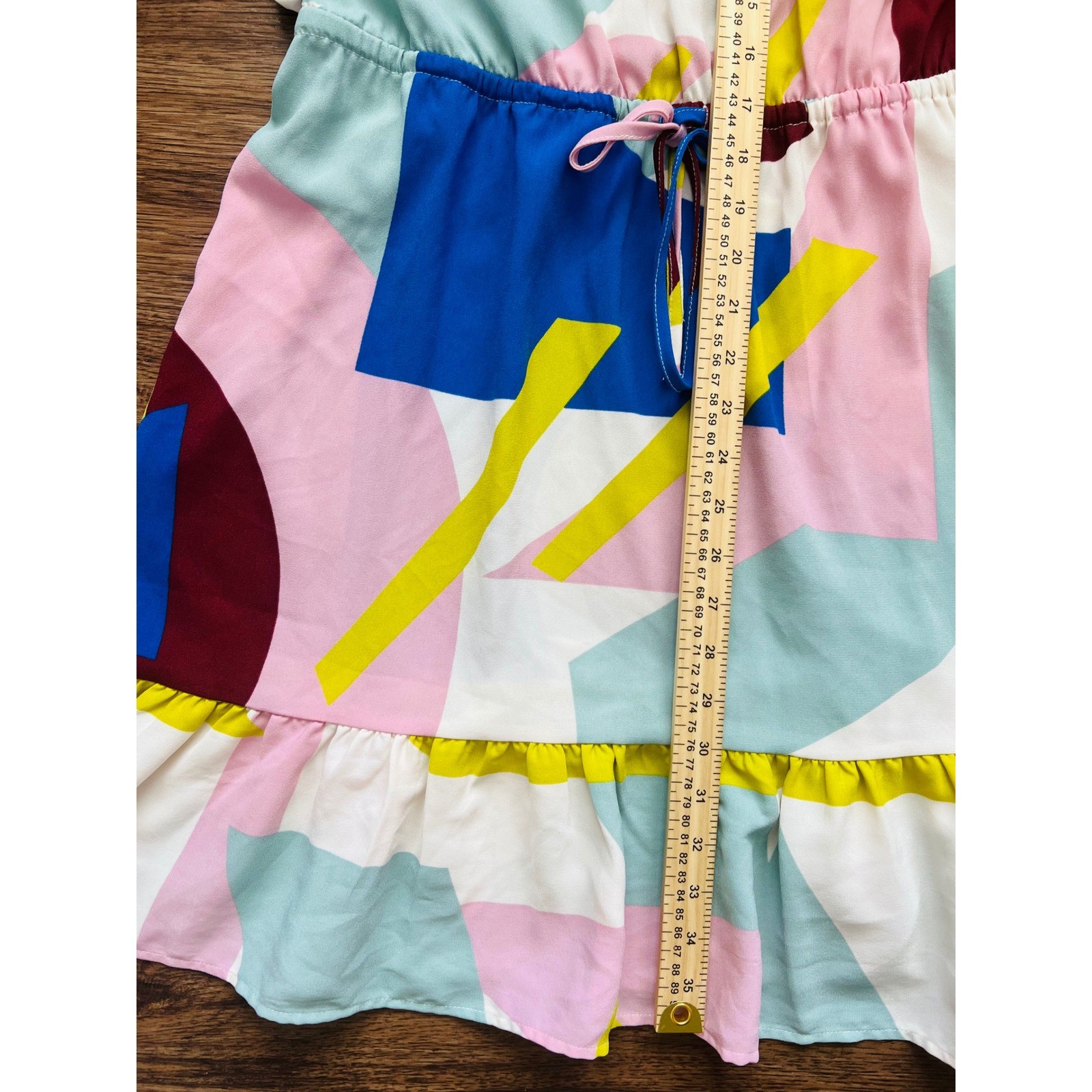 ModCloth Womens Abstract Geometric Print Ruffle Mini Dress Multi-Color Size L