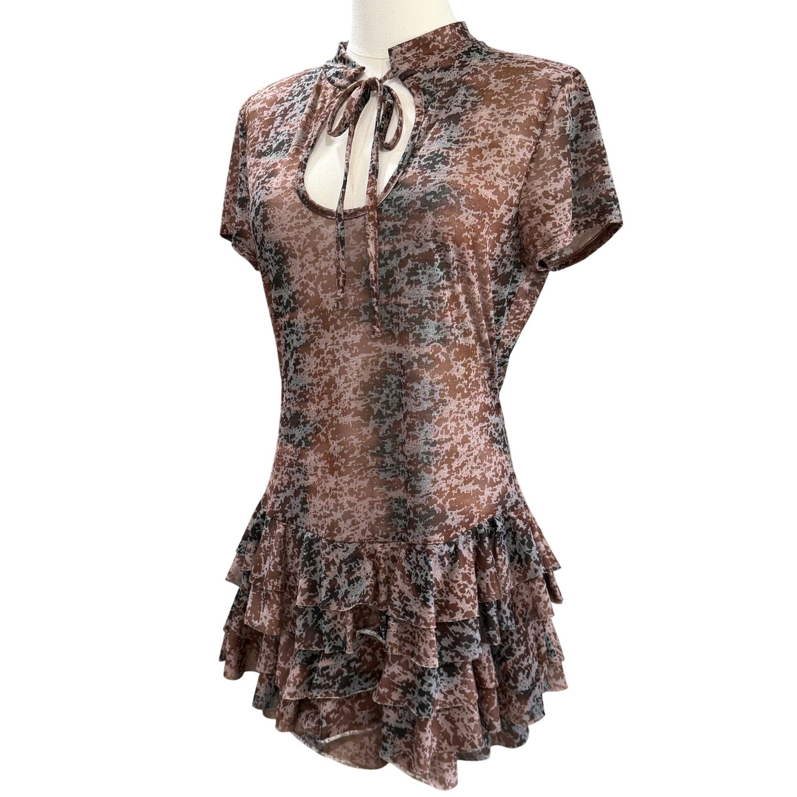 PrettyLittleThing Mesh Sheer Romper Fairy Grunge Coquette Ruffle Y2K Size 12