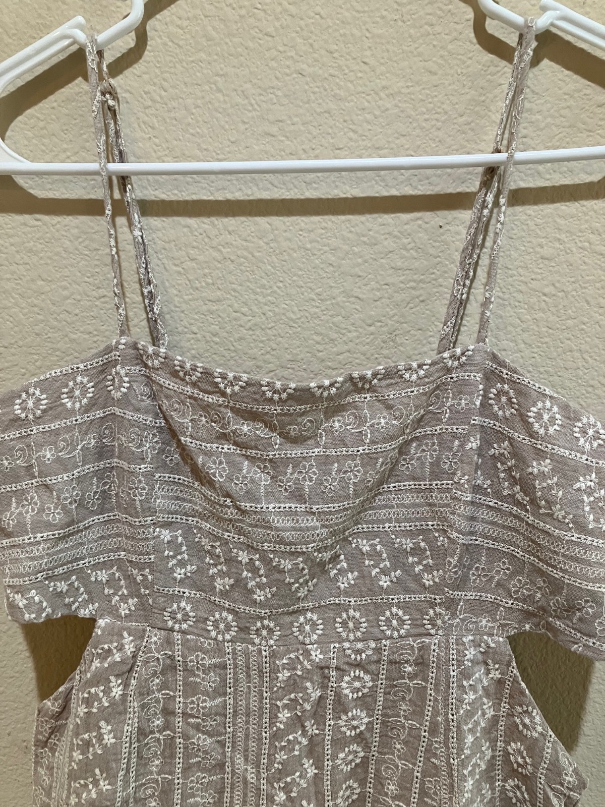 Altar’d State Embroidered Mini Dress Small Tan Side Cutout Cotton Boho Cottage