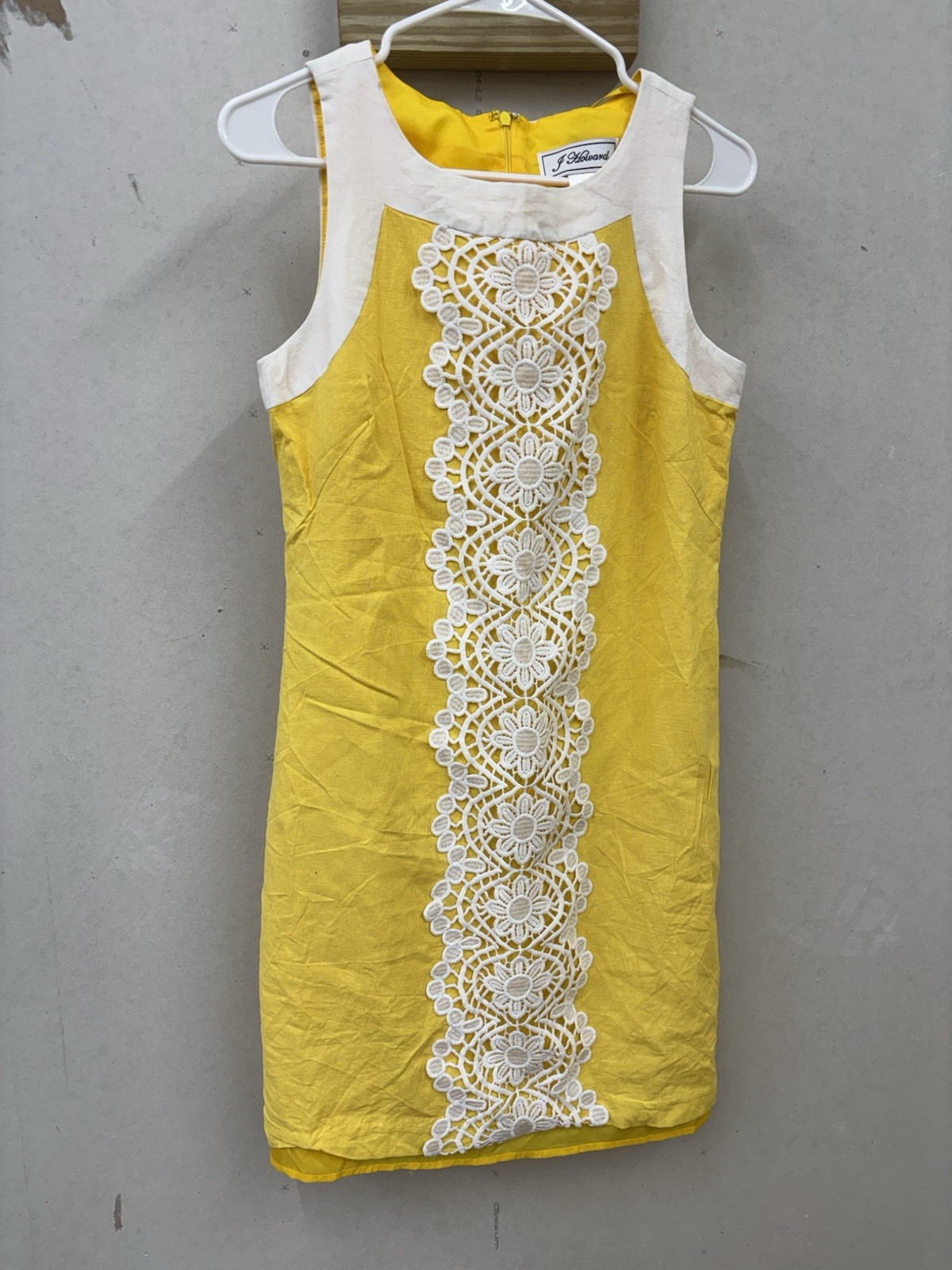 J. Howard Linen Lined Lace Accent Sleeveless Yellow Dress Size 6