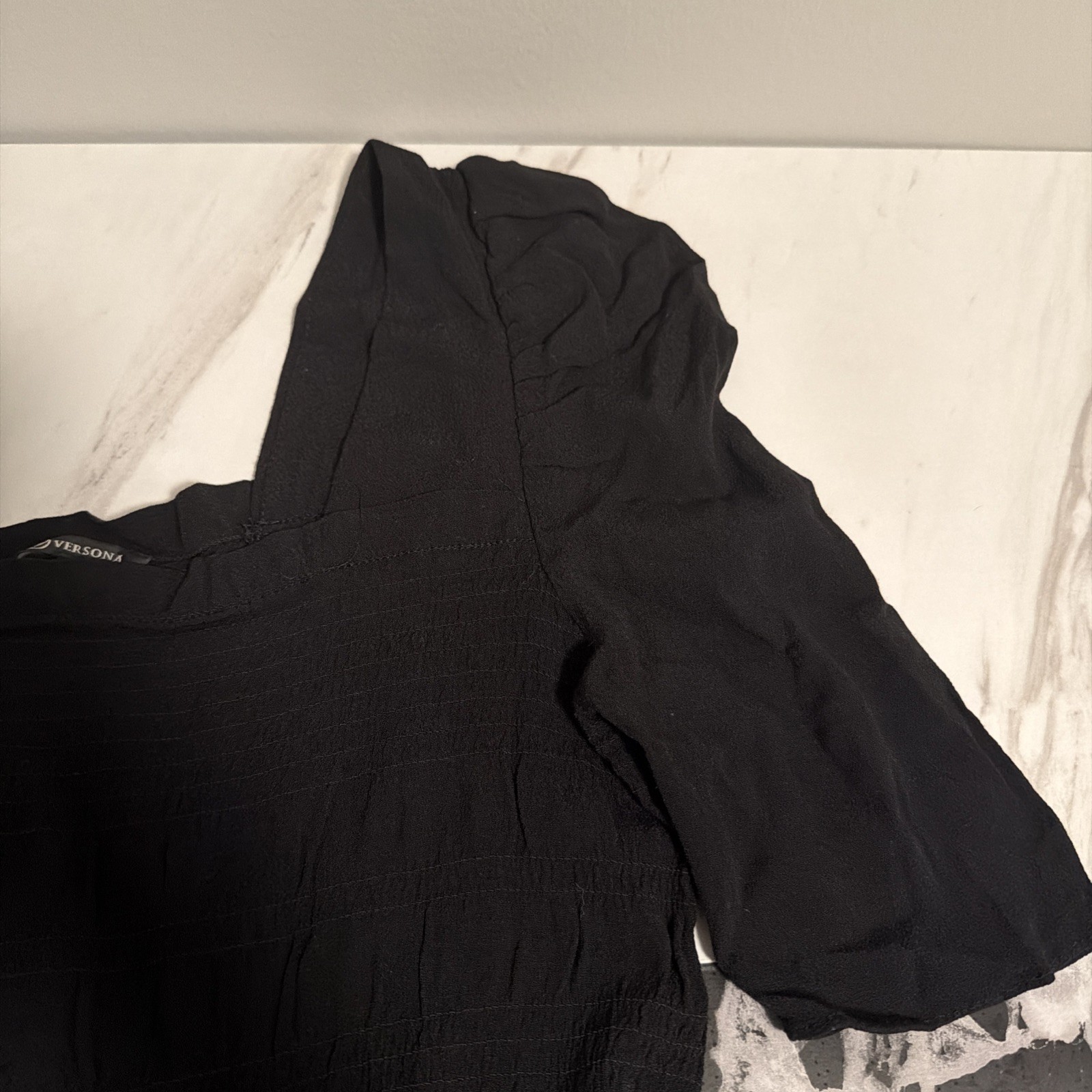 Black Ruched Layered Ruffle Dress Short Sleeve Size M Close To Knee Length