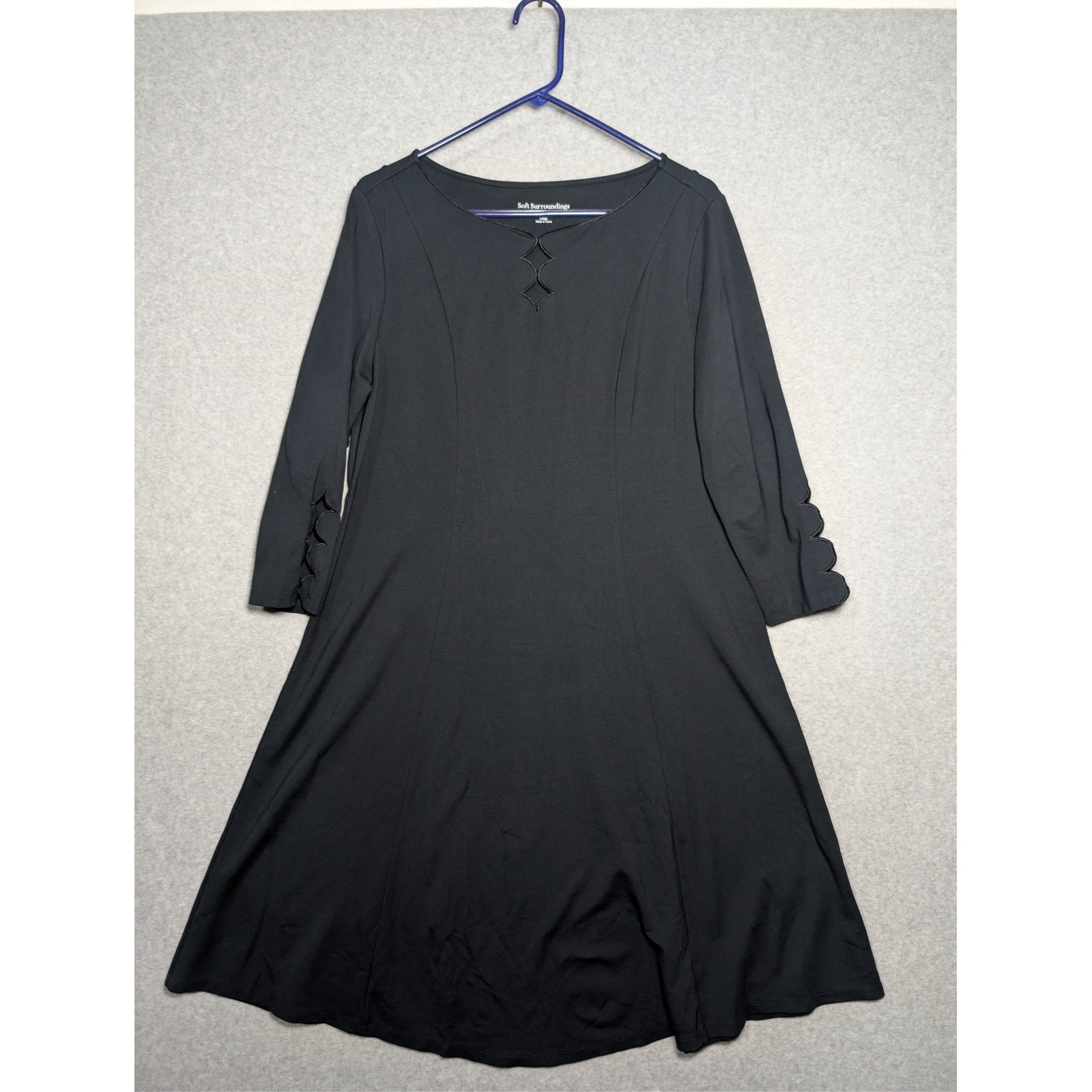 Soft Surroundings A-Line Dress Large Black Cut Out Stretch Comfort Versatile