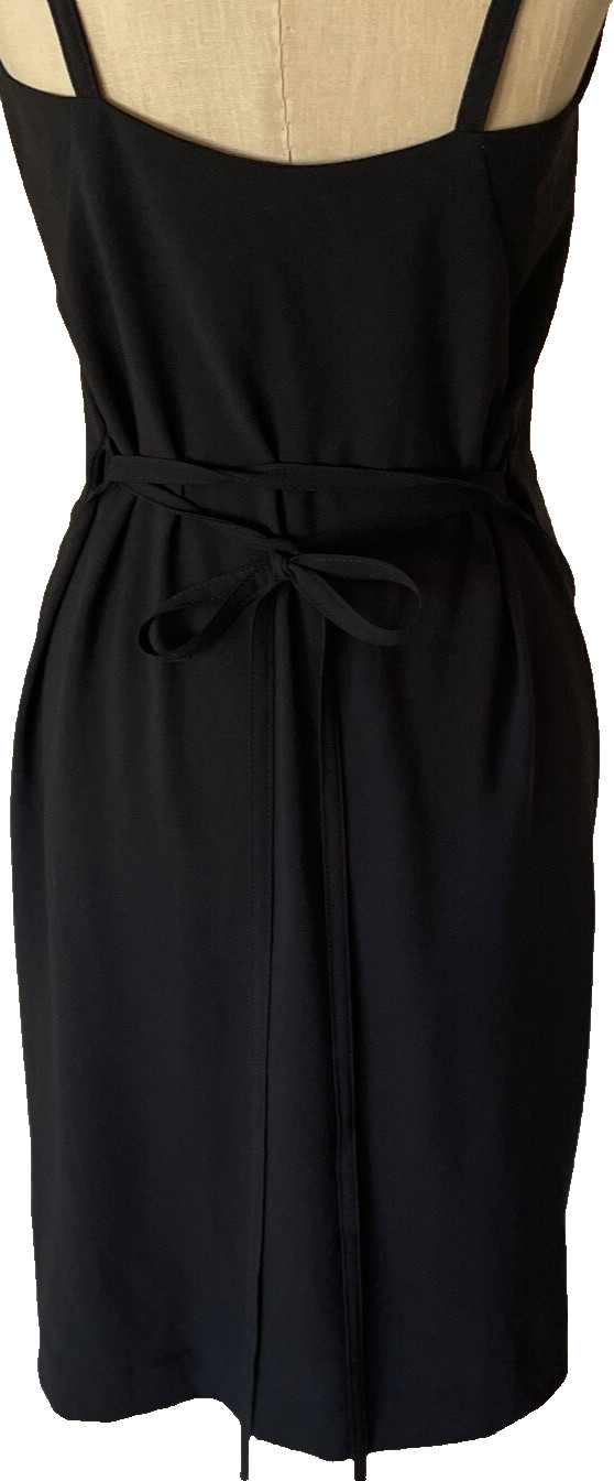 MALIA MILLS Strappy shoulder Bow Ties Belted Sheath Crepe LBD Slip Dress 4 Black
