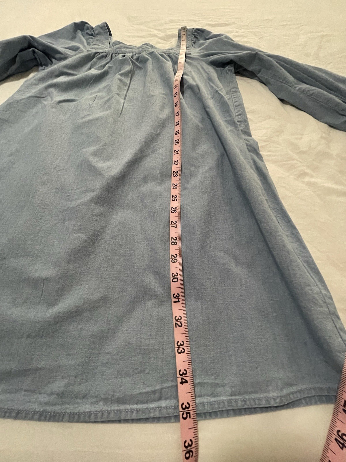 J.Crew Blue Chambray Cotton Shift Dress Square Neck Smocked 3/4 Sleeve, L