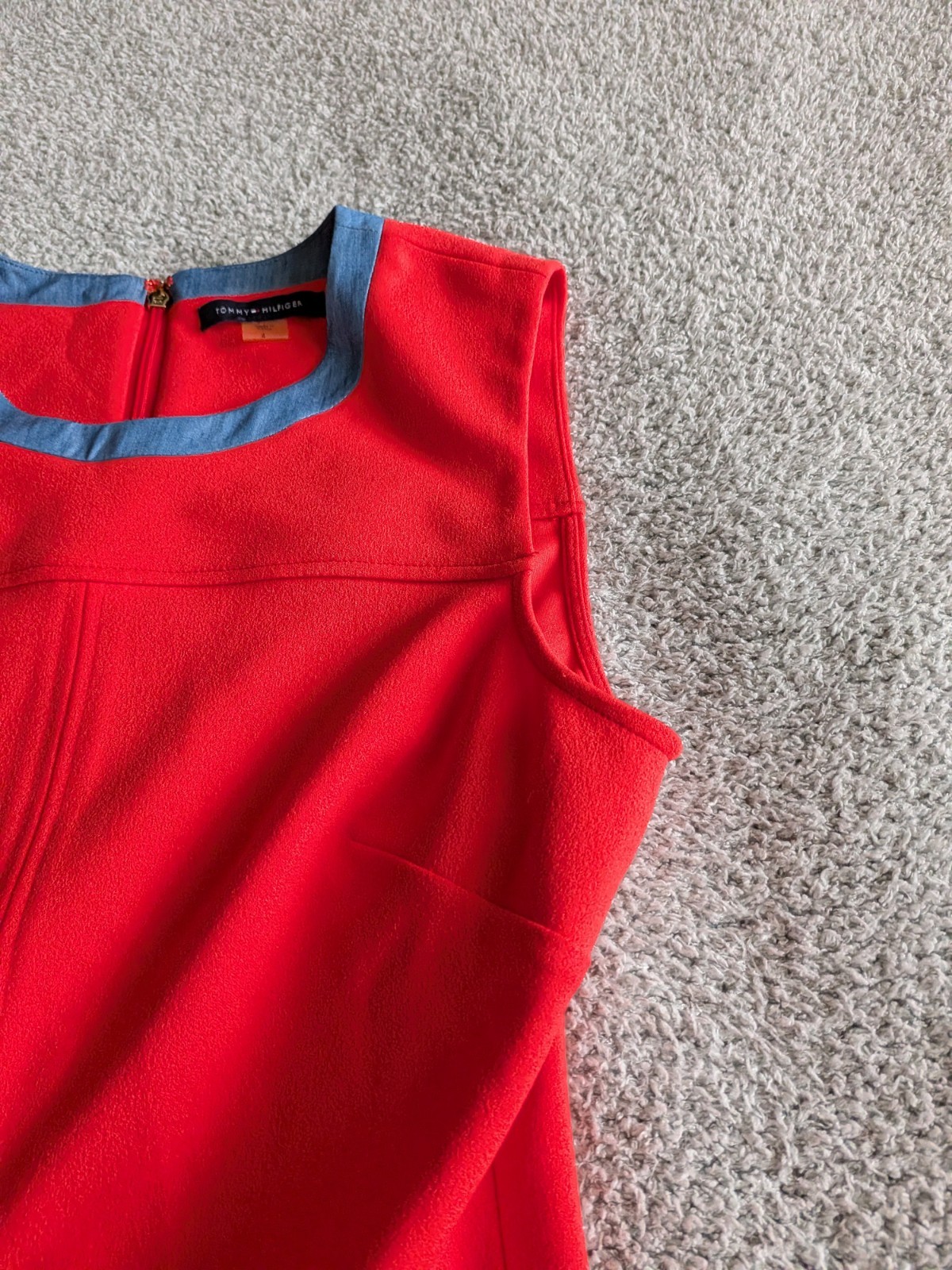 🌼B2G1🌼 Tommy Hilfiger Red Midi Dress with Blue Trim & Belt Size 4 NWOT