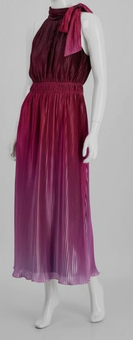 Anne Klein Womens Pink Pleated Bow-Neck Midi Dress Size 16