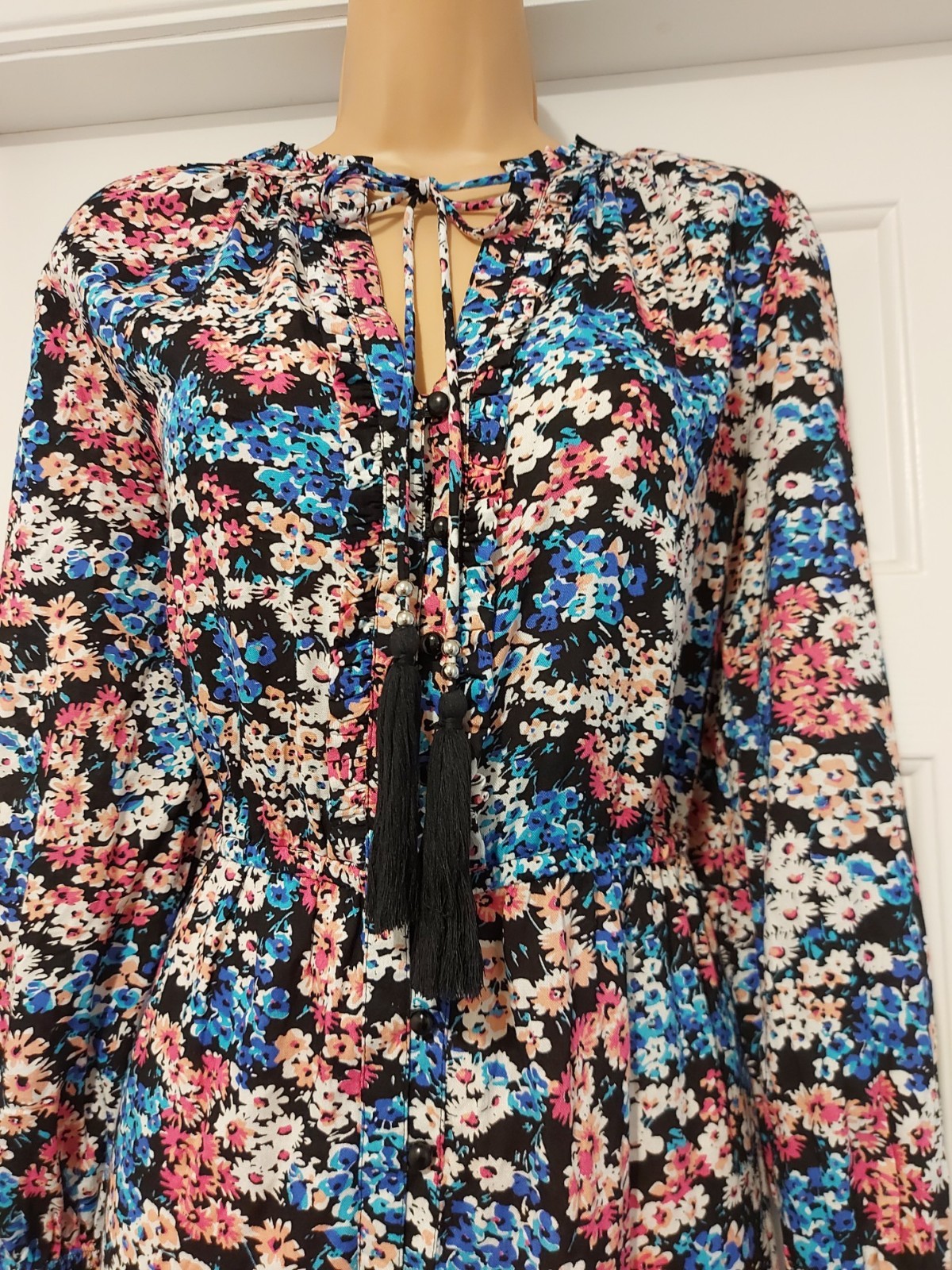 JOE BROWNS FLORAL VINTAGE BOHO STYLE TASSEL TIES MAXI DRESS – Sz 12-14