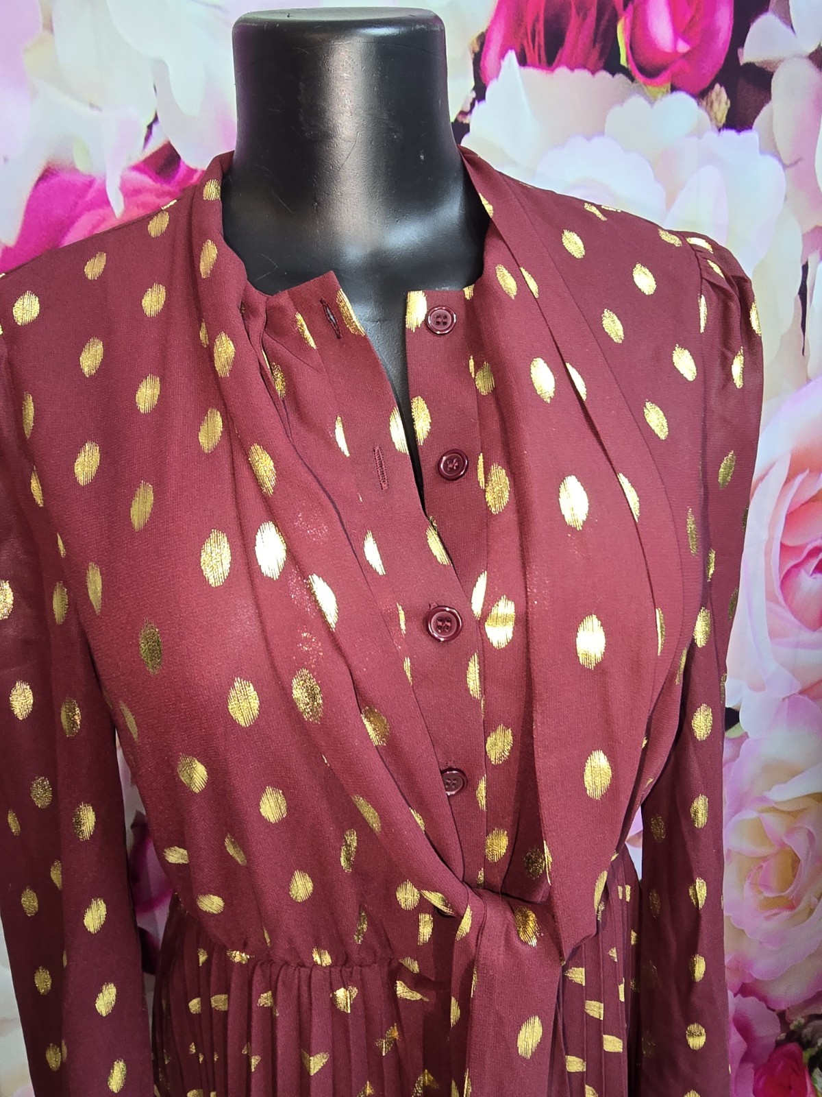 Commense Shiffon Maxi Dress With Gold Accents Size Small