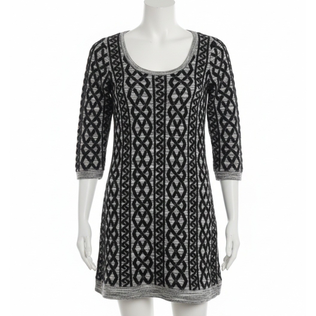 Moth Anthropologie Geometric Knit Sweater Dress Black White Boho Chic Medium