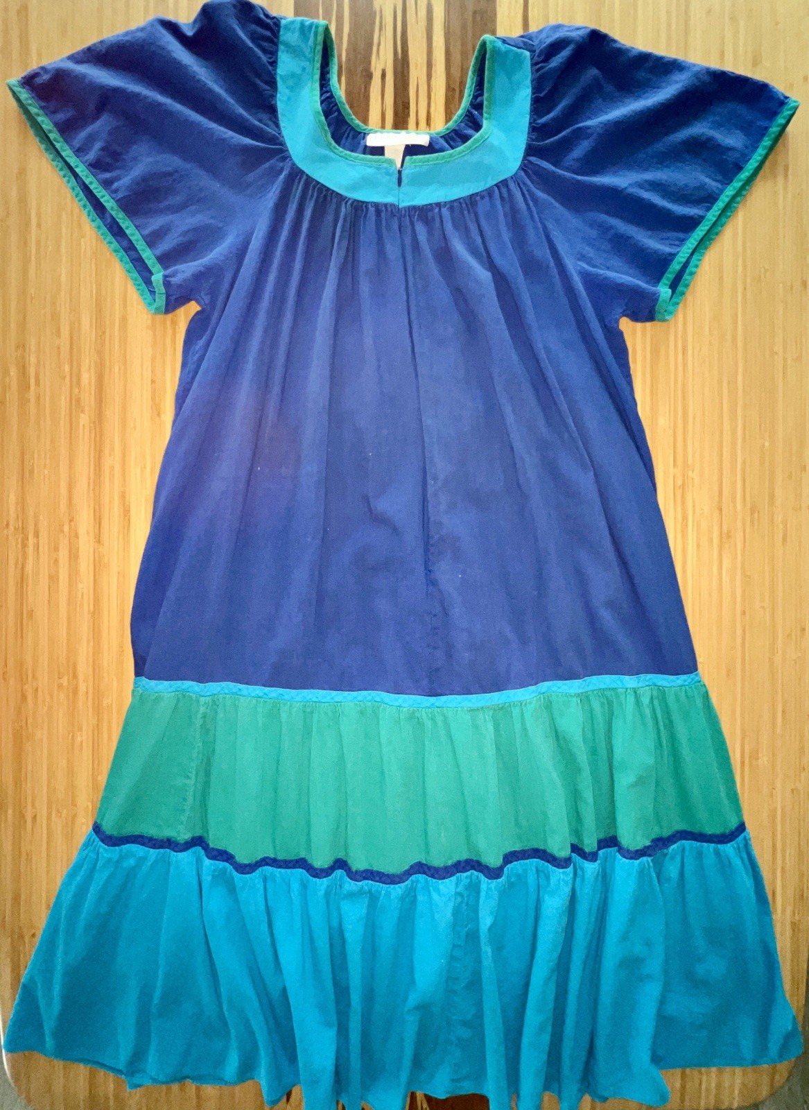 Vtg HerbCraft Sz L Tiered House Lounge Patio Peasant Cotton Dress Zip Frt VGVC