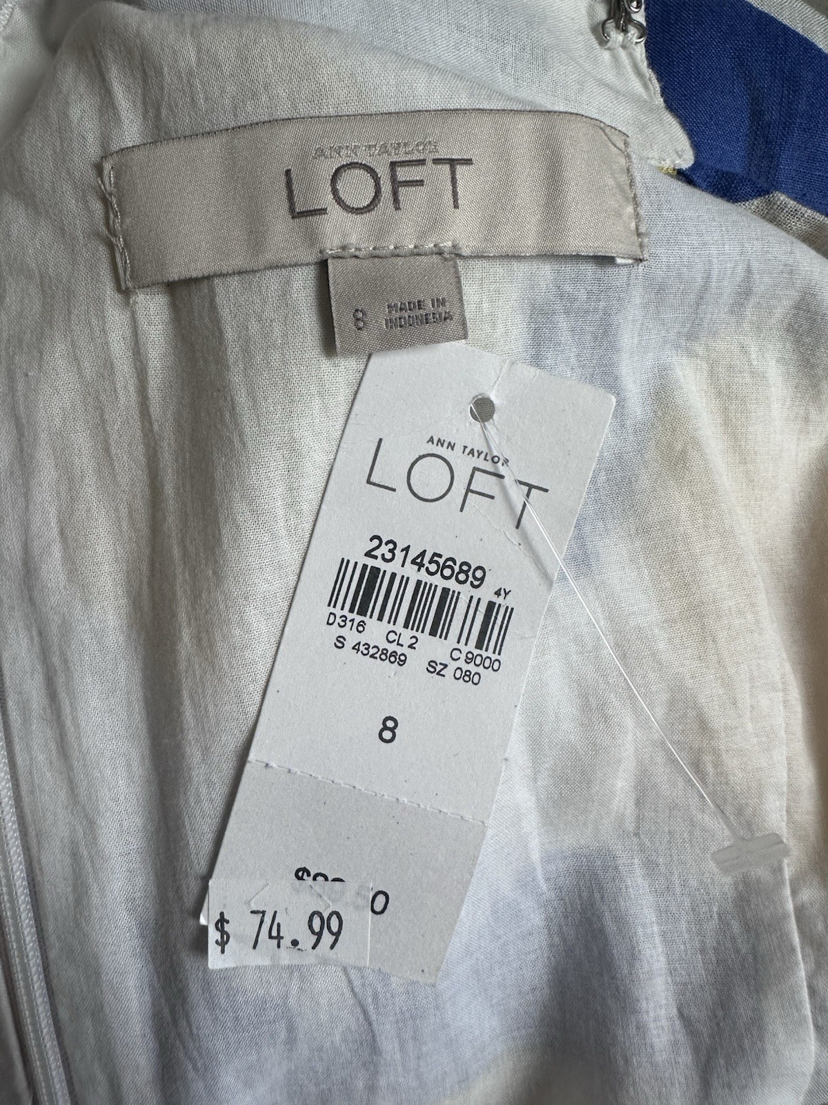 Loft Bright Yellow & Blue Lemon Print Sundress Midi Dress NWT