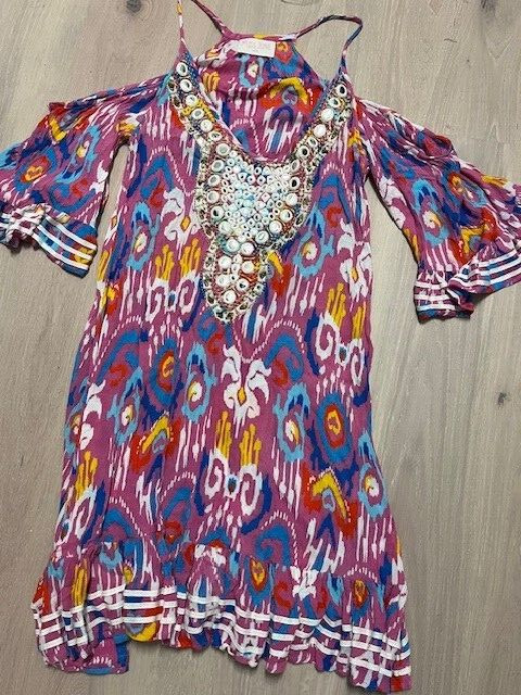 MISS JUNE PARIS Pink Multi Colored Open Shoulder Dress, OS