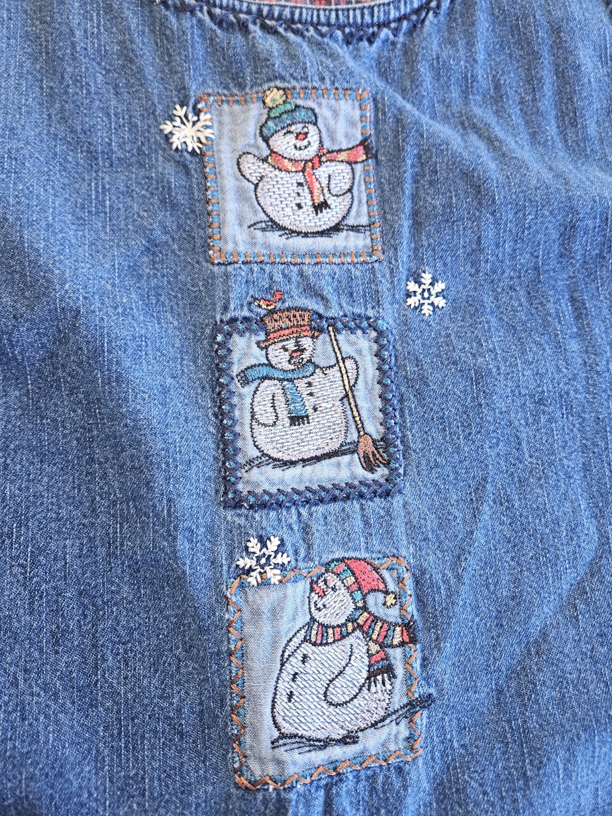 Bobble Brooks Blue Jumper Dress M Snowman Embroidered Button Granniecore Modest