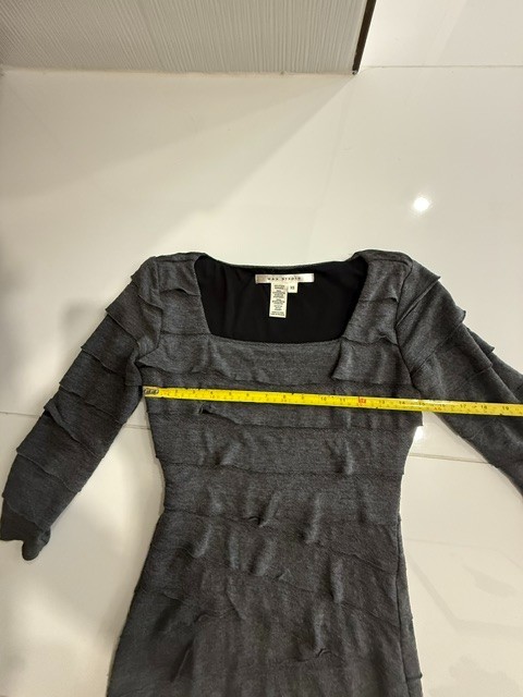 Max Studio Gray Ruffle Knit Sheath Dress XS 3/4 Sleeve Stretch