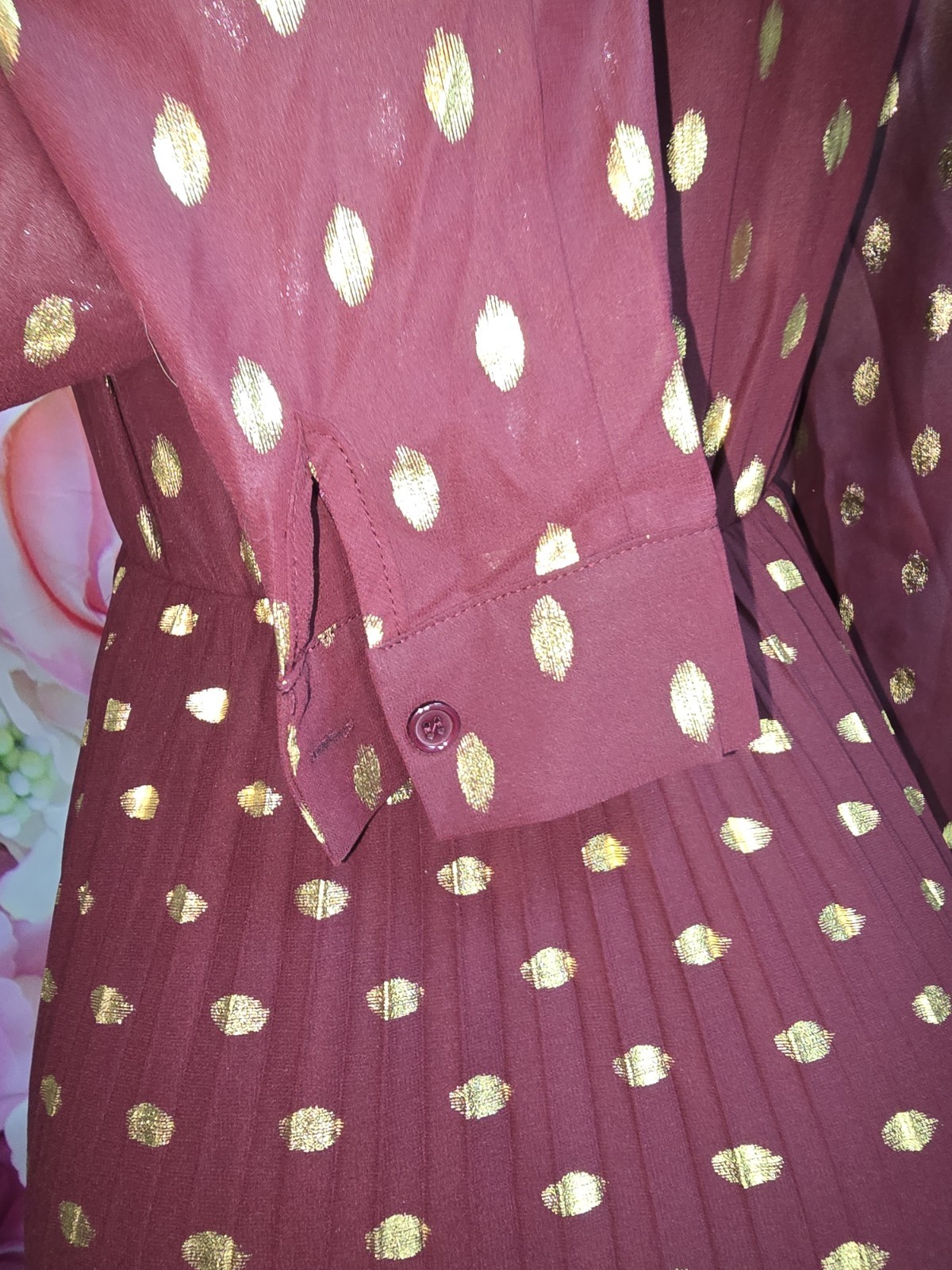Commense Shiffon Maxi Dress With Gold Accents Size Small
