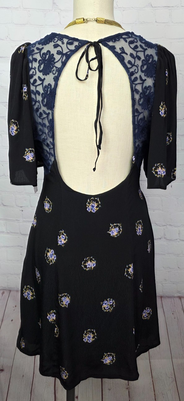 Free People Clove Mockingbird Plunge Mini Dress Floral Backless Boho Festival 4