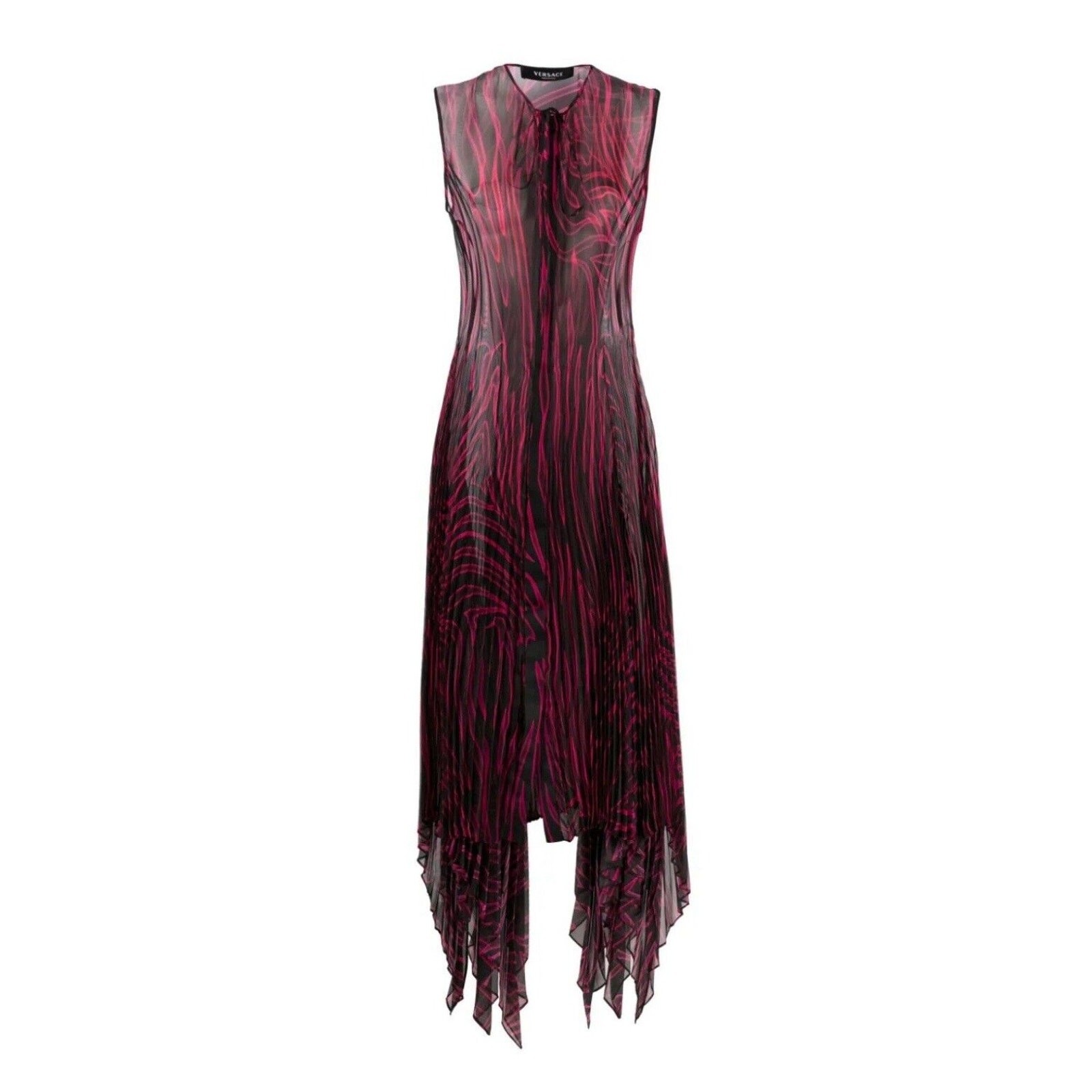 NWT Versace Runway Dress IT 40 US 4 Zebra Sheer Plissé Red Black $5,025