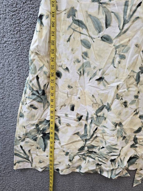 Anne Klein Linen Blend Floral-Print Tie-Waist Dress Women’s 12 White Dove Multi