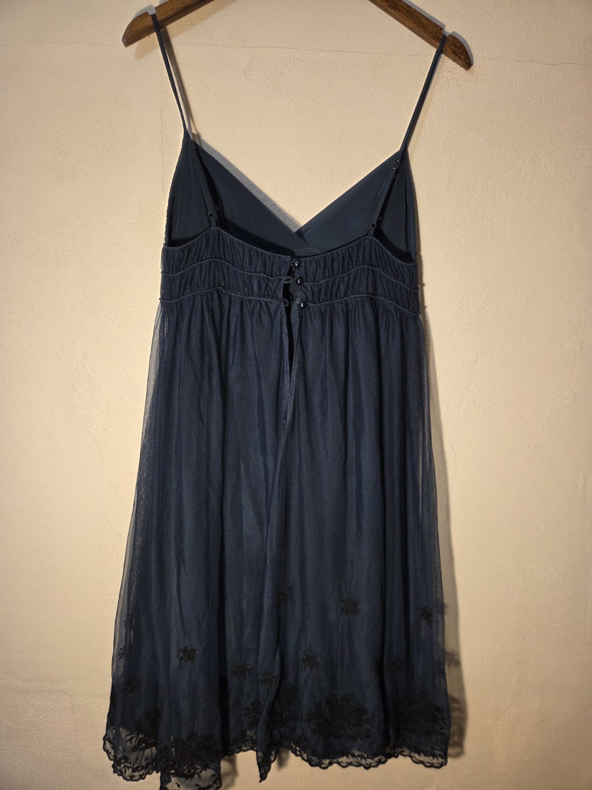 Y2K Betsey Johnson Navy Blue Mesh Lace Slip Dress Size 8 Spaghetti Strap