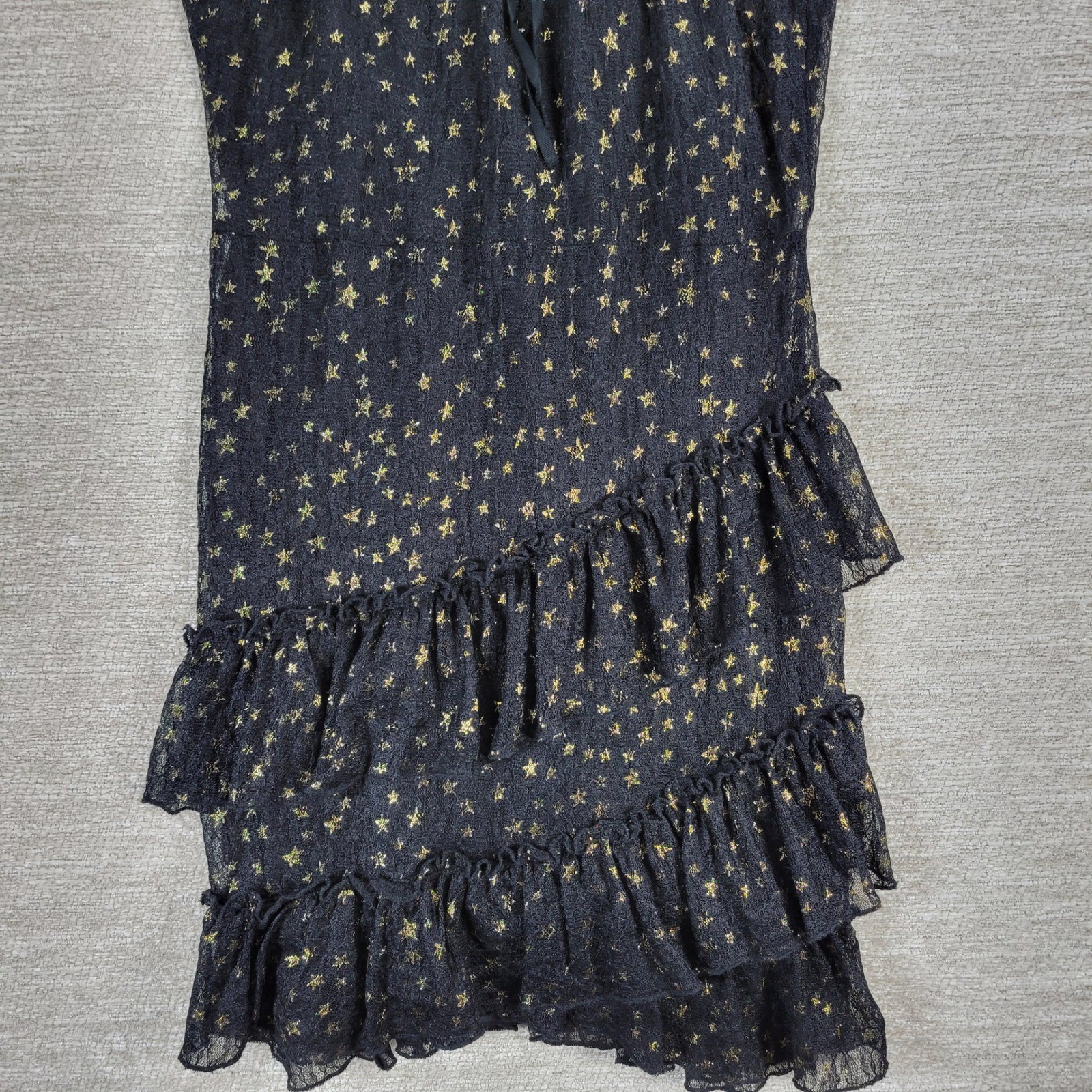 Lost + Wander Estella Metallic Ruffle Mini Dress S Black Sheer Celestial Stars