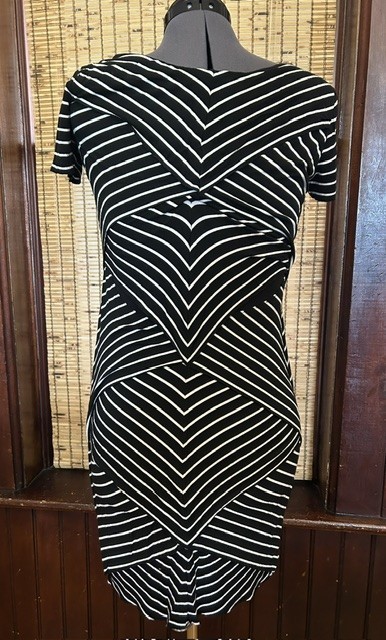 Bailey 44 Black Striped Asymmetric Layered Midi Jersey Knit Dress Women’s Large
