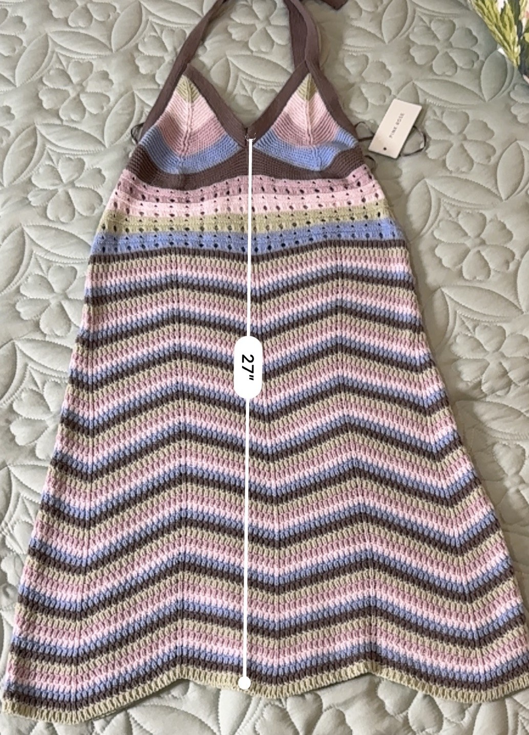 Pink Rose Multicolor Chevron Knit V-Neck Backless Tie Halter Knee Dress M
