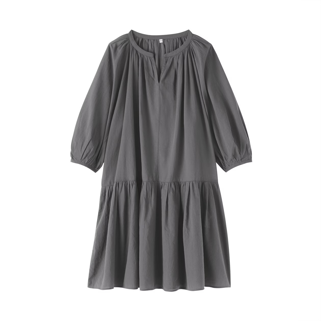 MUJI Womens 100% Organic High-Twist Cotton Sheer Tunic Dress Charcoal Gray FedEx