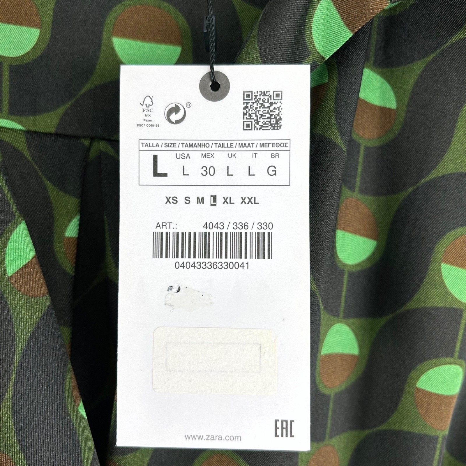 Zara Retro Mod Geometric Print Point Collar Wrap Midi Dress Green/Black/Brown L