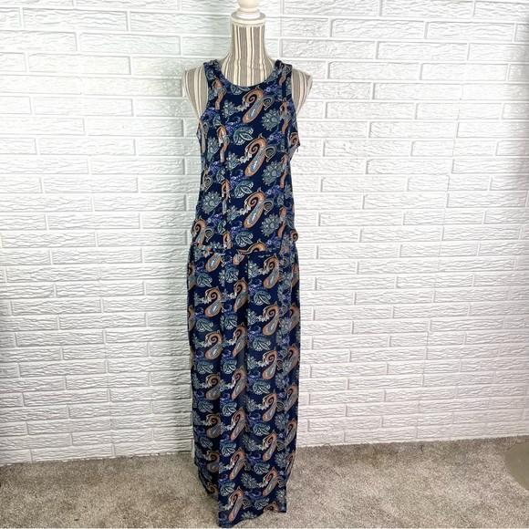Tobi Multicolored Paisley Open Back Maxi Dress Size Small Pleated Accents