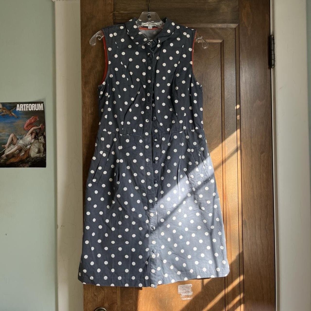 Boden Shirt Dress Polka Dot Collared Sleeveless Pockets UK 10R US 6R