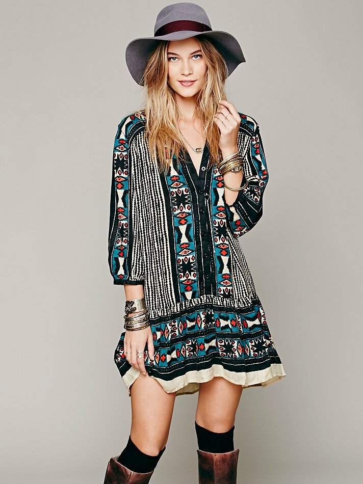 FREE PEOPLE $128 BLACK COMBO BOW & ARROW HENLEY DRESS SZ XS