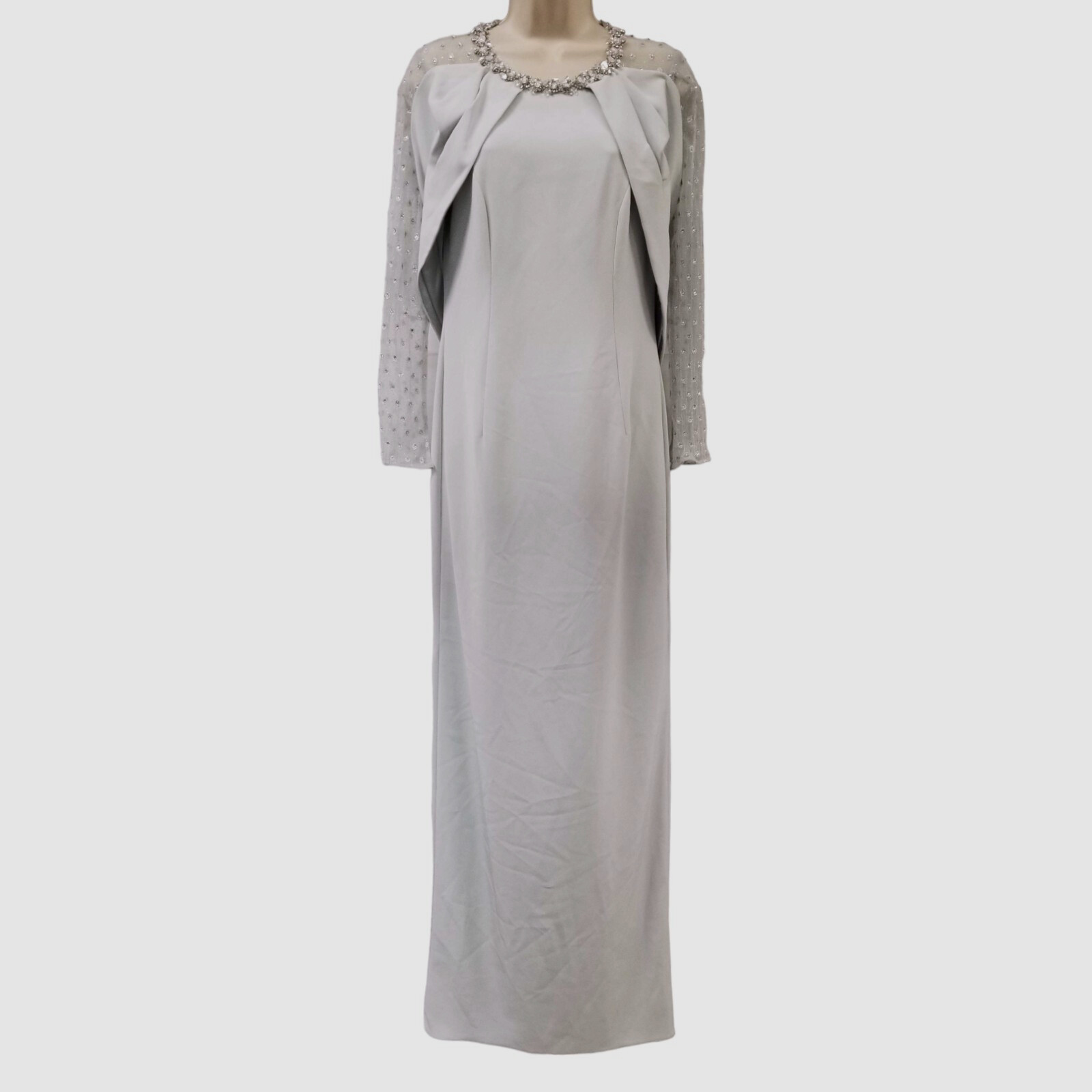 $1495 Jenny Packham Women Gray Chloe Embellished Draped Gown Dress Size 8