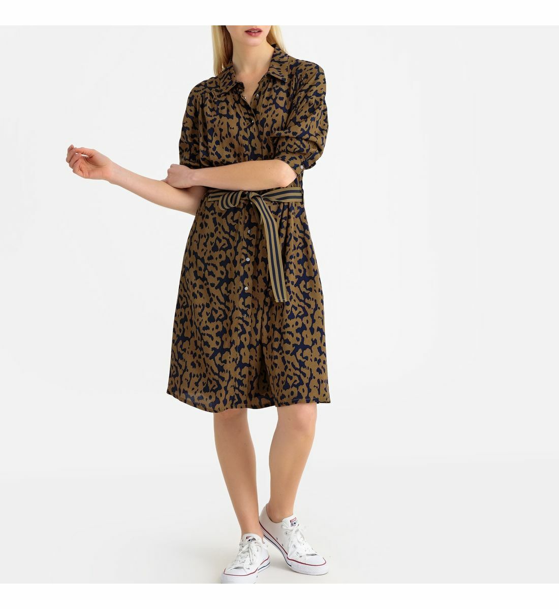 La Redoute Leopard Buttoned Down Shirt Dress Size 10 Belted Fitted RRP £65