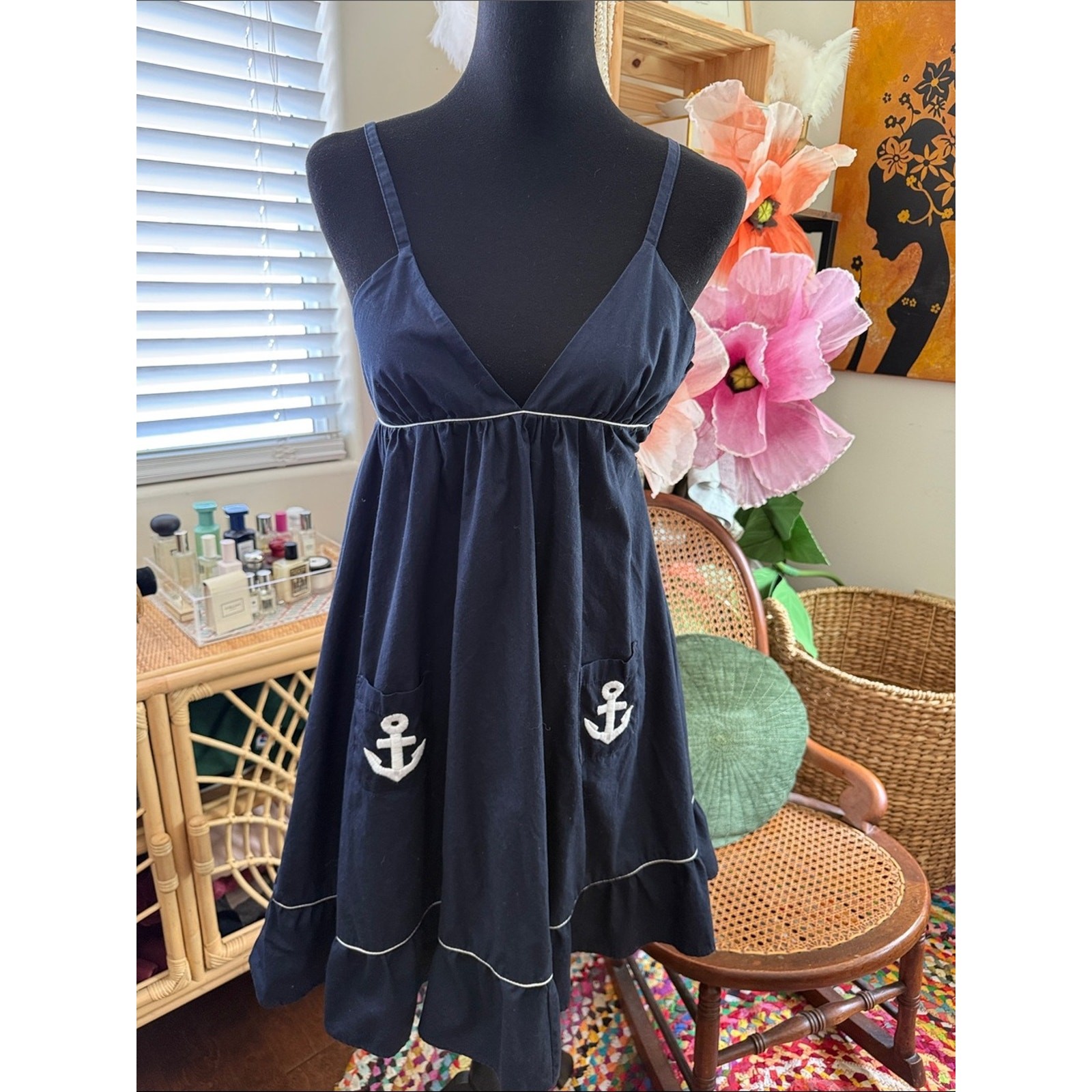 Primp Navy Anchors Away Coastal Nantucket Yacht Nautical Sailor Mini Dress