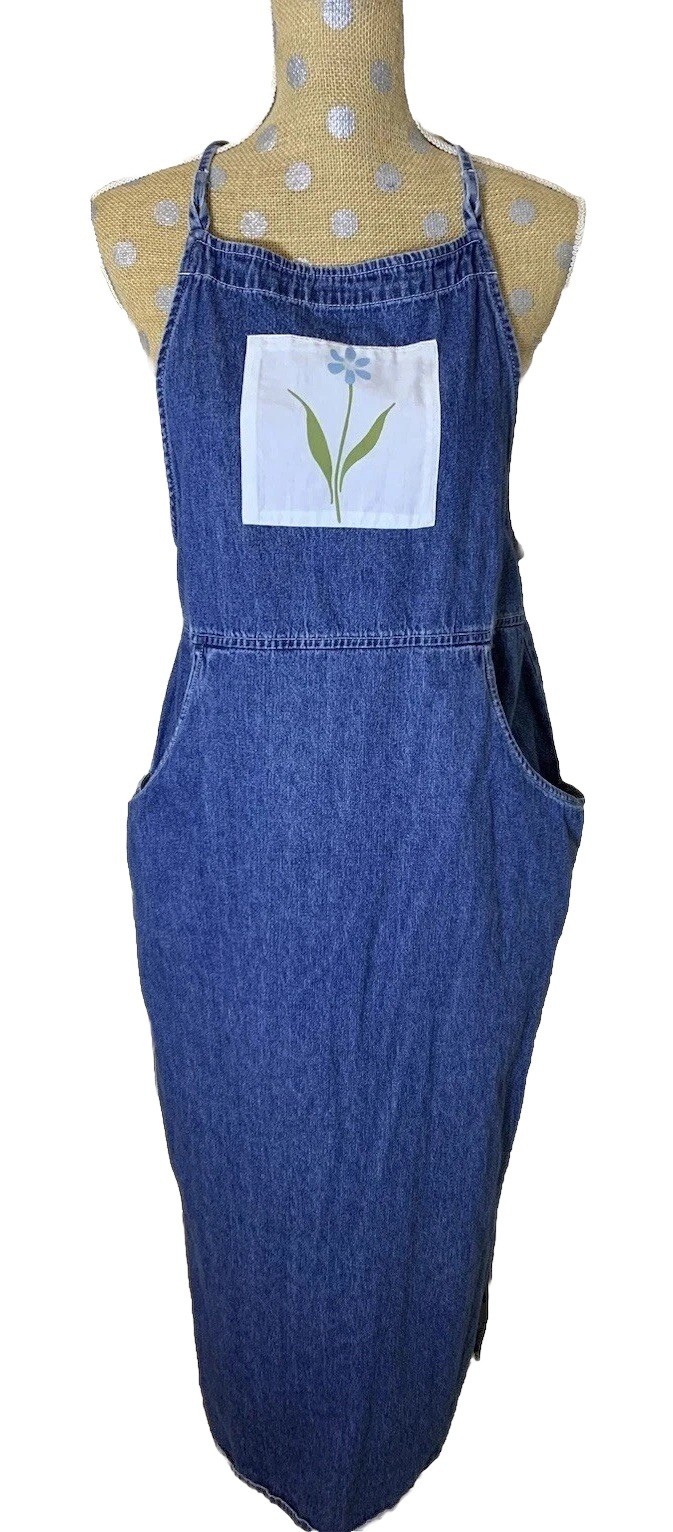 Vtg Sophia Rose Denim Dress Jumper Womens Overall Cottagecore Farm 14P Fits S/M