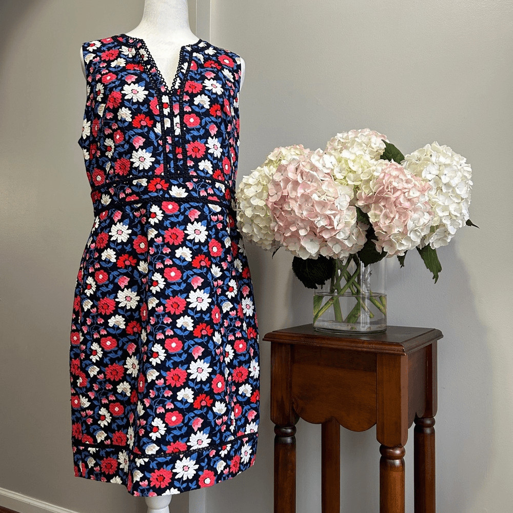 Kate Spade Blue and Red Sleeveless V-Neck Sheath