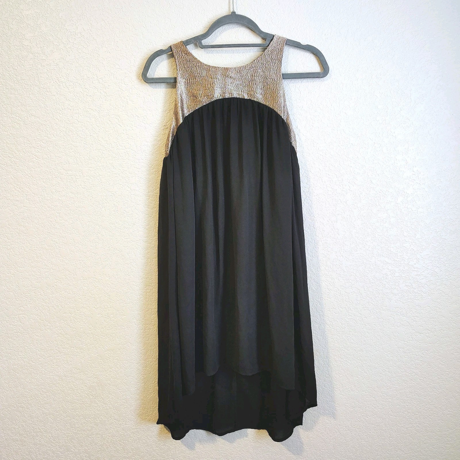 Needle & Thread Size Small Holiday Party Dress Black Gold Sheer Keyhole Hi Low