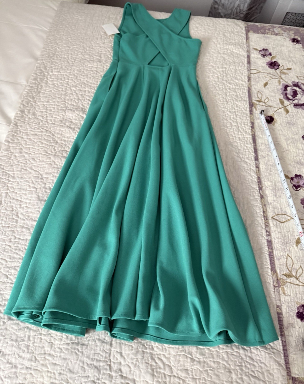 Chelsea 28 Green Solid Round Neck Pleated Pocket Knit Long Maxi gown XXS
