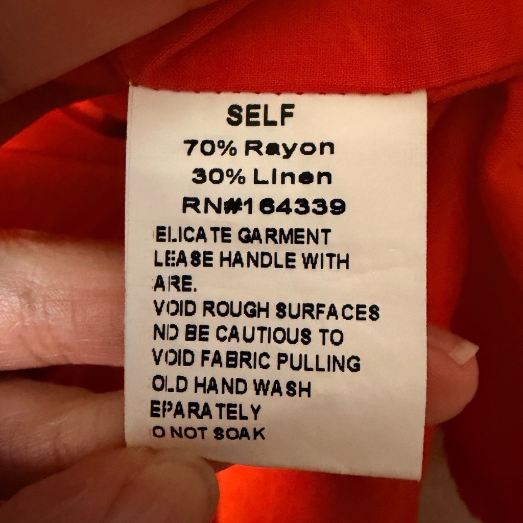 SNDYS Everyday Strapless Linen Blend Midi Dress Orange/Red Side Slit Size M