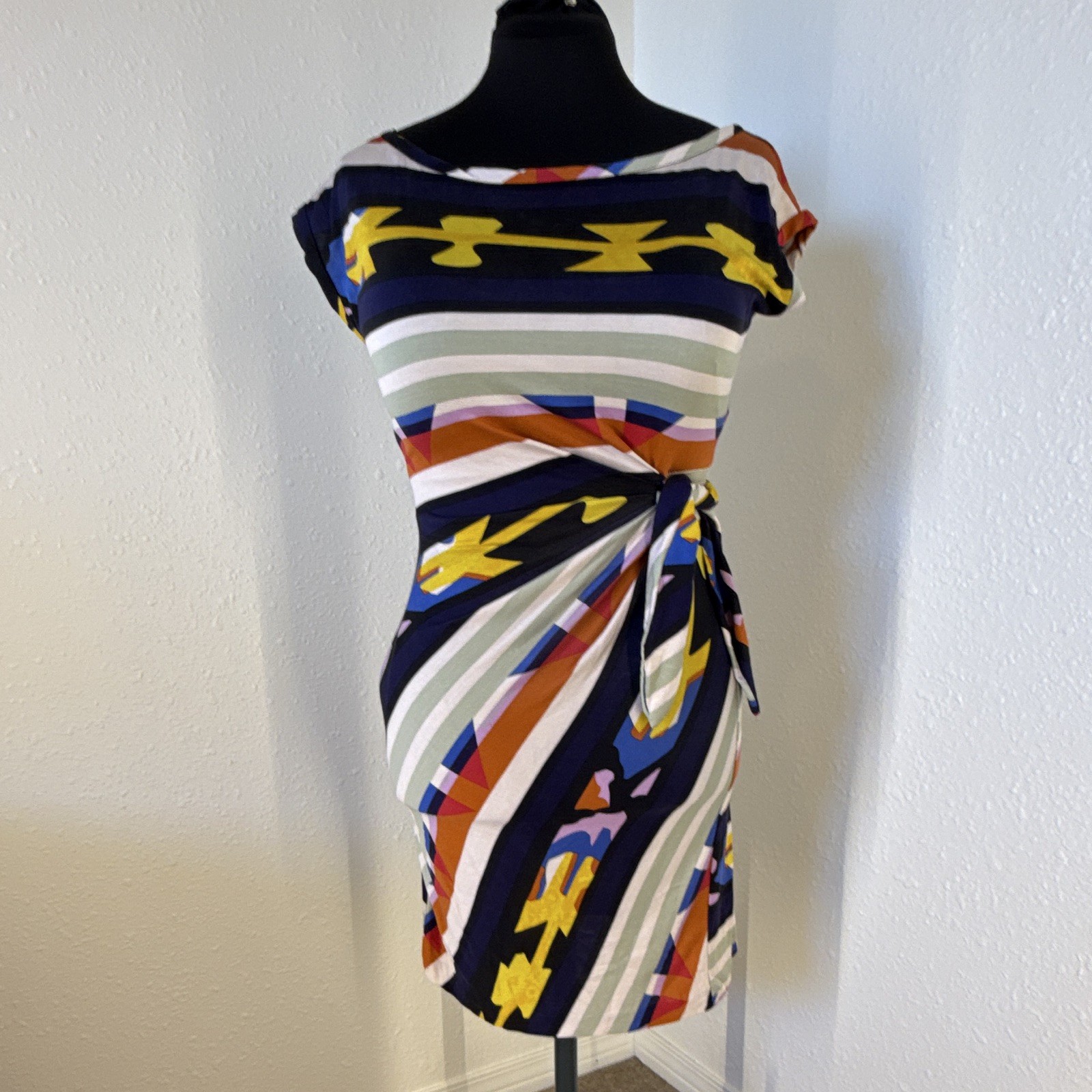 Diane von Furstenberg Silk Jersey Sheath Dress Tie Abstract Multicolor Size 6