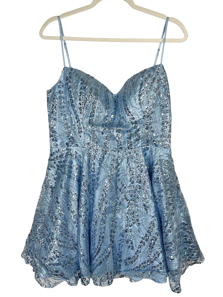 Alex & Sophia Mini Dress Juniors Size 15/16 Blue Fit & Flare Sequin Glitter NWT